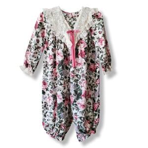 VTG Floral Lace Baby Girl One Piece Romper 12 Mos Retro Cottagecore Shabby Chic